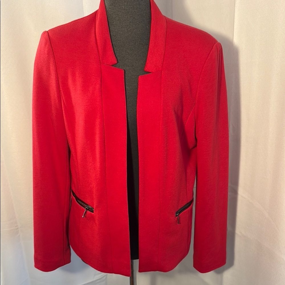 Planet Red Tailored Blazer, lined Sleek Collarless Design and zip pockets
